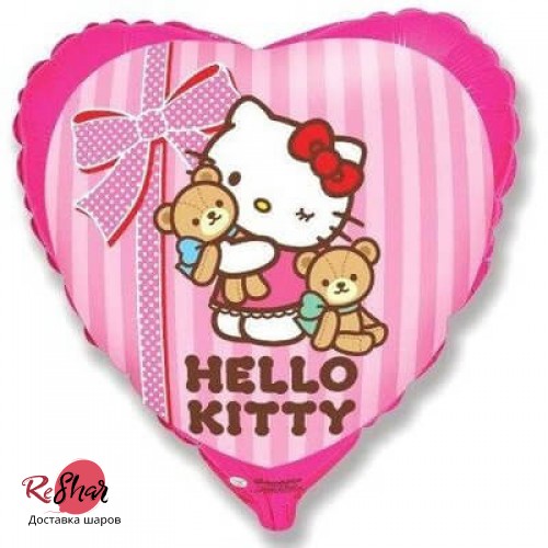 Фольгированный шар сердце Hello Kitty с медвежатами, 46см