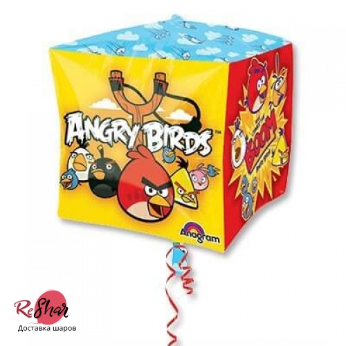 Фольгированный шар куб 3D 15" Angry Birds 38см